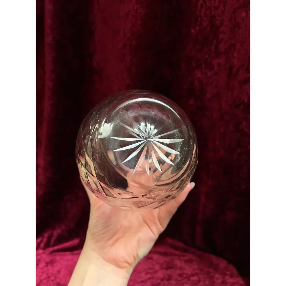 Vintage Cut Crystal Candle Holder - Rose Globe on Ornate Brass Pedestal Stand